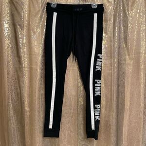 PINK Victorias Secret Black White Rhinestone Bling Joggers, Medium